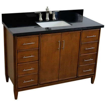 Bellaterra 49" Single Sink Vanity in Walnut Finish with Counter Top and Sink 400901-49S-WA, Black Galaxy Granite / Rectangle, Front 