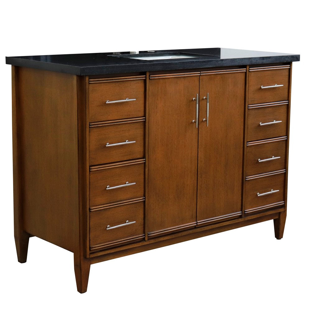 Bellaterra 49" Single Sink Vanity in Walnut Finish with Counter Top and Sink 400901-49S-WA, Black Galaxy Granite / Rectangle, Front