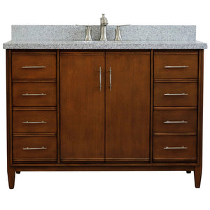 Bellaterra 49" Single Sink Vanity in Walnut Finish with Counter Top and Sink 400901-49S-WA, Gray Granite / Oval, Front
