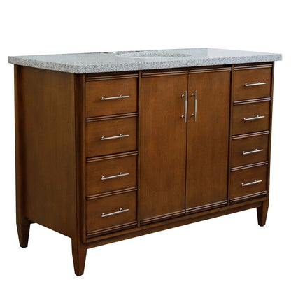 Bellaterra 49" Single Sink Vanity in Walnut Finish with Counter Top and Sink 400901-49S-WA, Gray Granite / Oval, Front