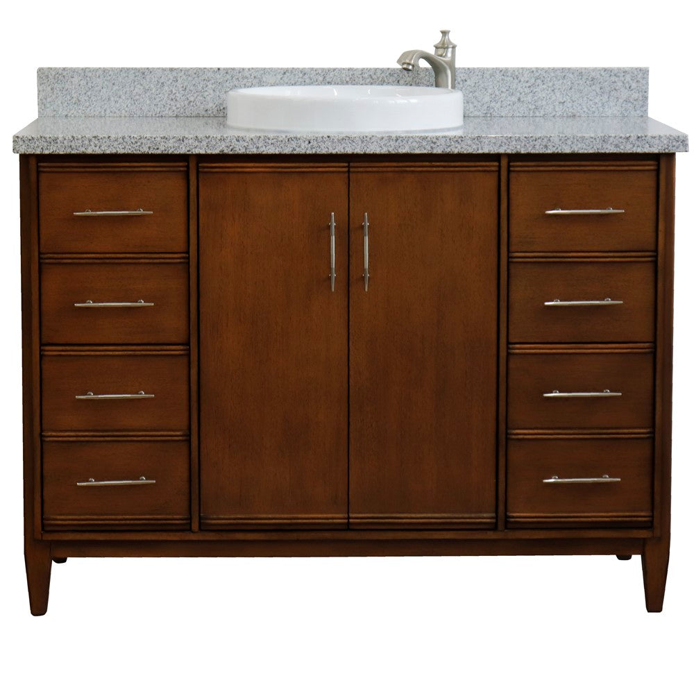 Bellaterra 49" Single Sink Vanity in Walnut Finish with Counter Top and Sink 400901-49S-WA, Gray Granite / Round, Front