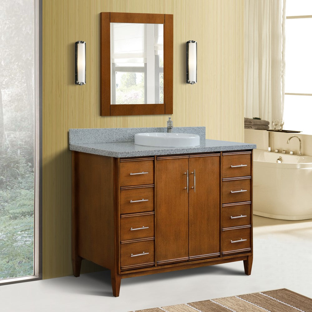 Bellaterra 49" Single Sink Vanity in Walnut Finish with Counter Top and Sink 400901-49S-WA, Gray Granite / Round, Front