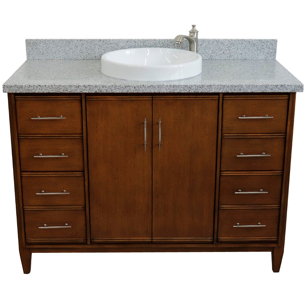 Bellaterra 49" Single Sink Vanity in Walnut Finish with Counter Top and Sink 400901-49S-WA, Gray Granite / Round, Front