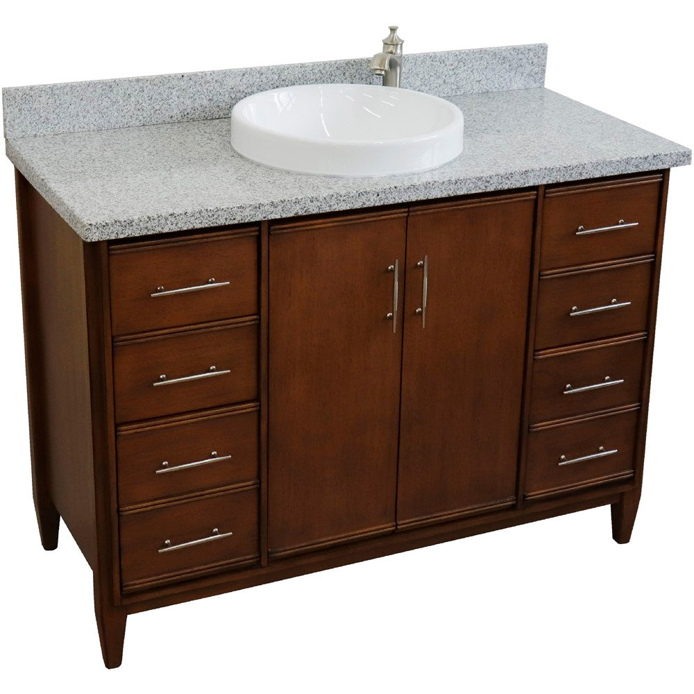 Bellaterra 49" Single Sink Vanity in Walnut Finish with Counter Top and Sink 400901-49S-WA, Gray Granite / Round, Front