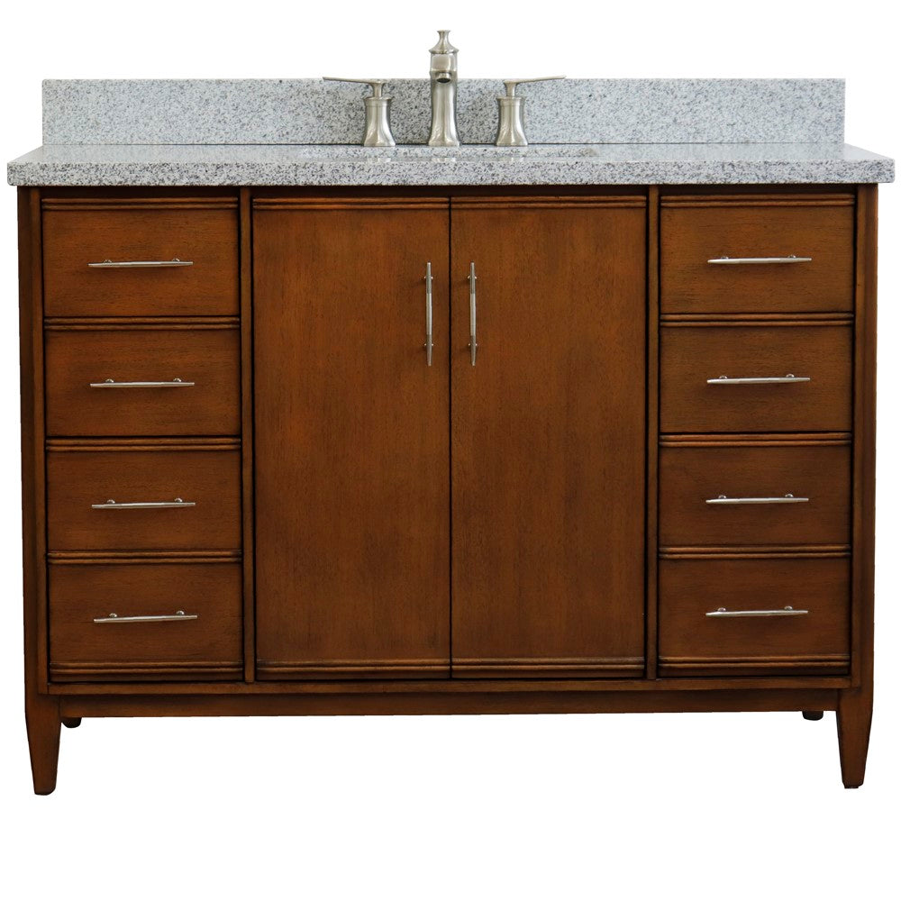 Bellaterra 49" Single Sink Vanity in Walnut Finish with Counter Top and Sink 400901-49S-WA, Gray Granite / Rectangle, Front