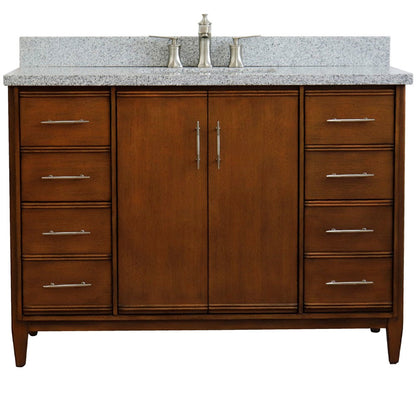 Bellaterra 49" Single Sink Vanity in Walnut Finish with Counter Top and Sink 400901-49S-WA, Gray Granite / Rectangle, Front