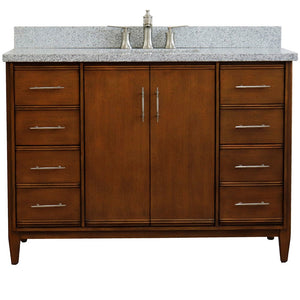 Bellaterra 49" Single Sink Vanity in Walnut Finish with Counter Top and Sink 400901-49S-WA, Gray Granite / Rectangle, Front