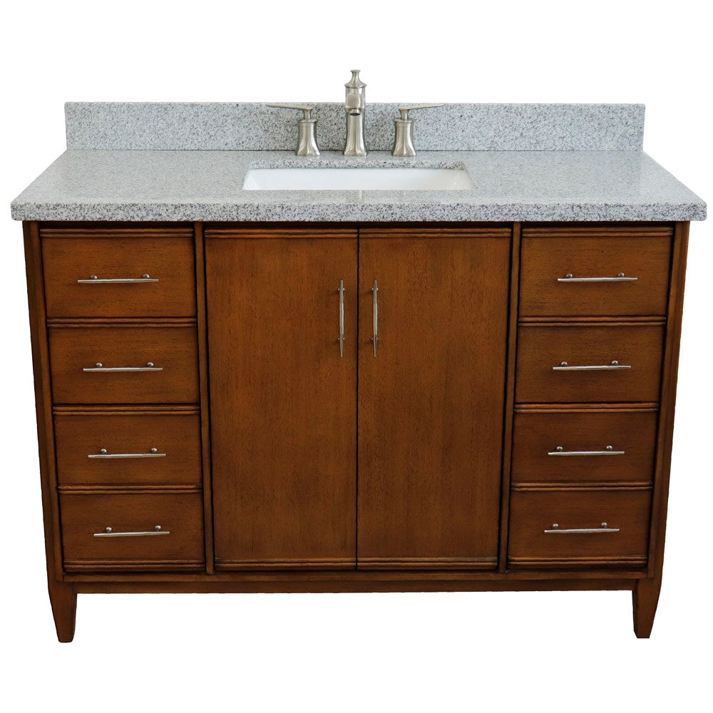 Bellaterra 49" Single Sink Vanity in Walnut Finish with Counter Top and Sink 400901-49S-WA, Gray Granite / Rectangle, Front