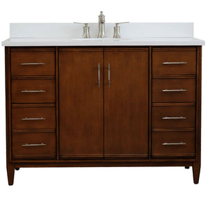 Bellaterra 49" Single Sink Vanity in Walnut Finish with Counter Top and Sink 400901-49S-WA, White Quartz / Oval, Front