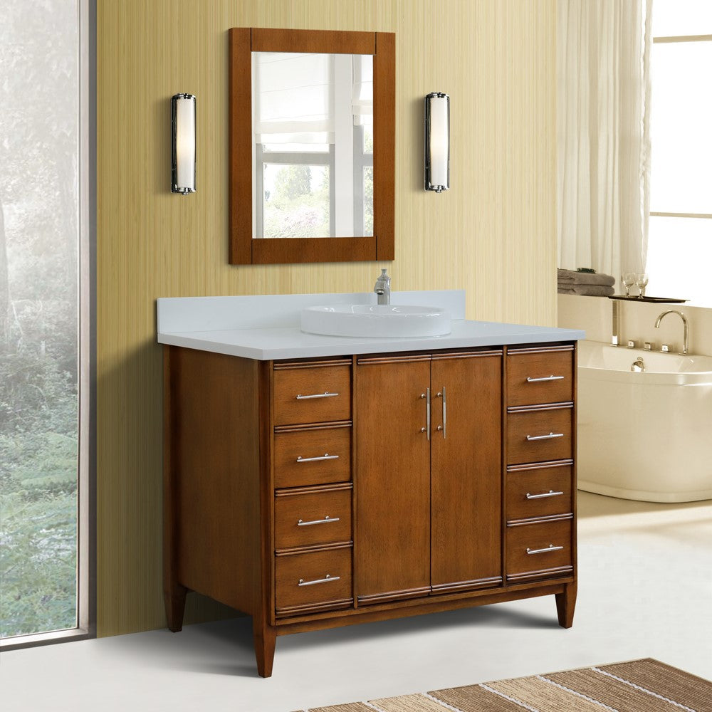 Bellaterra 49" Single Sink Vanity in Walnut Finish with Counter Top and Sink 400901-49S-WA, White Quartz / Round, Front