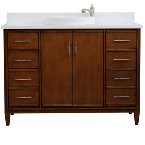 Bellaterra 49" Single Sink Vanity in Walnut Finish with Counter Top and Sink 400901-49S-WA, White Quartz / Round, Front