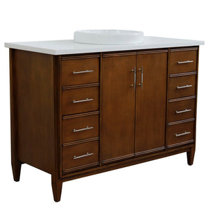 Bellaterra 49" Single Sink Vanity in Walnut Finish with Counter Top and Sink 400901-49S-WA, White Quartz / Round, Sideview