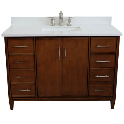 Bellaterra 49" Single Sink Vanity in Walnut Finish with Counter Top and Sink 400901-49S-WA, White Quartz / Rectangle, Front