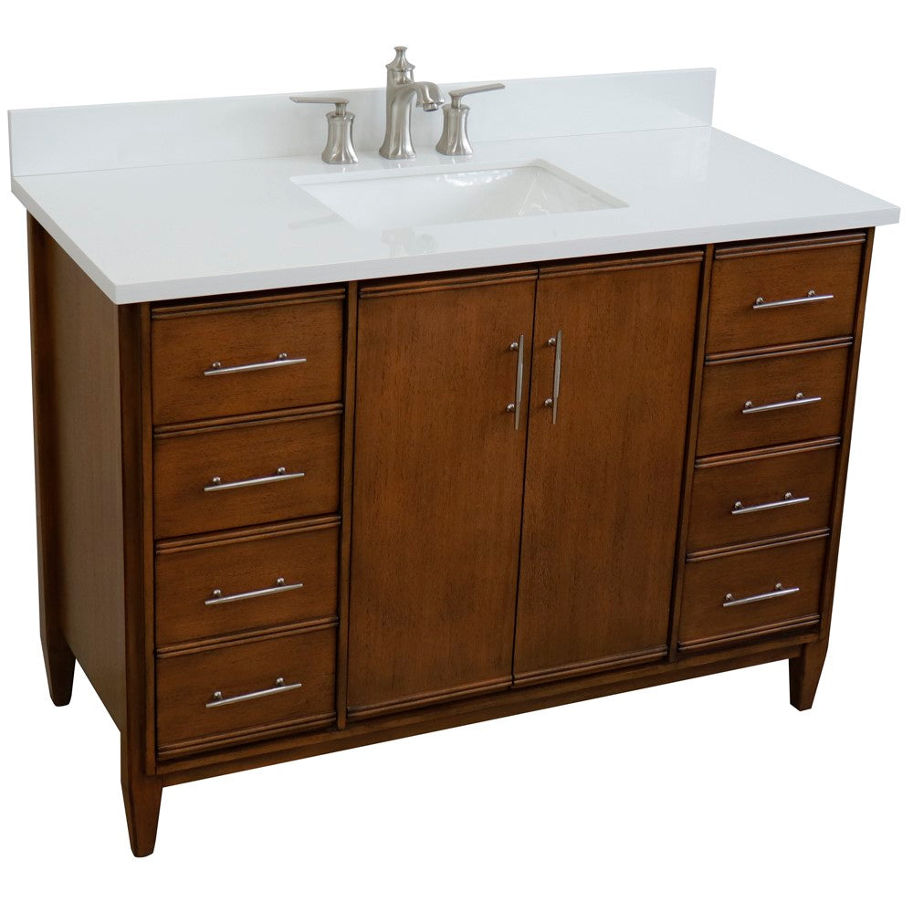 Bellaterra 49" Single Sink Vanity in Walnut Finish with Counter Top and Sink 400901-49S-WA, White Quartz / Rectangle, Sideview