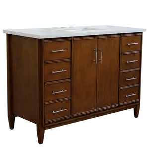 Bellaterra 49" Single Sink Vanity in Walnut Finish with Counter Top and Sink 400901-49S-WA, White Quartz / Rectangle, Sideview