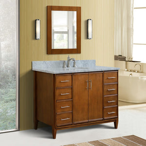 Bellaterra 49" Single Sink Vanity in Walnut Finish with Counter Top and Sink 400901-49S-WA, White Carrara Marblee / Oval, Front