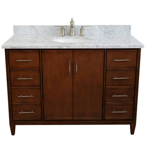 Bellaterra 49" Single Sink Vanity in Walnut Finish with Counter Top and Sink 400901-49S-WA, White Carrara Marblee / Oval, Front
