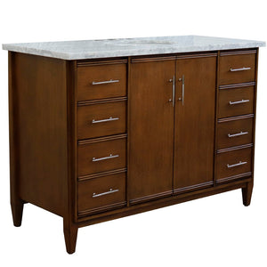 Bellaterra 49" Single Sink Vanity in Walnut Finish with Counter Top and Sink 400901-49S-WA, White Carrara Marblee / Oval, Sideview