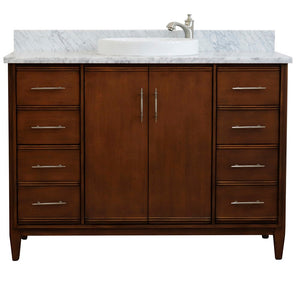 Bellaterra 49" Single Sink Vanity in Walnut Finish with Counter Top and Sink 400901-49S-WA, White Carrara Marble / Round, Front