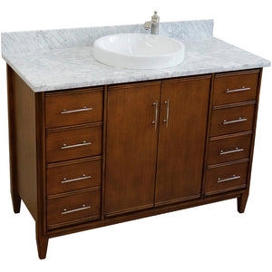 Bellaterra 49" Single Sink Vanity in Walnut Finish with Counter Top and Sink 400901-49S-WA, White Carrara Marble / Round, Front Top