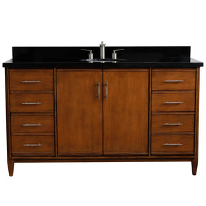 Bellaterra 61" Single Sink Vanity in Walnut Finish with Counter Top and Sink 400901-61S-WA, Black Galaxy Granite / Oval, Front