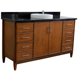 Bellaterra 61" Single Sink Vanity in Walnut Finish with Counter Top and Sink 400901-61S-WA, Black Galaxy Granite / Round, Front View