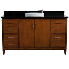Load image into Gallery viewer, Bellaterra 61&quot; Single Sink Vanity in Walnut Finish with Counter Top and Sink 400901-61S-WA, Black Galaxy Granite / Round, Front