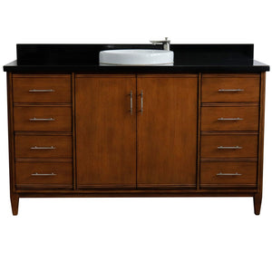 Bellaterra 61" Single Sink Vanity in Walnut Finish with Counter Top and Sink 400901-61S-WA, Black Galaxy Granite / Round, Front