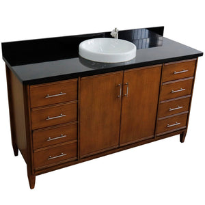 Bellaterra 61" Single Sink Vanity in Walnut Finish with Counter Top and Sink 400901-61S-WA, Black Galaxy Granite / Round, Top view