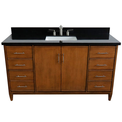 Bellaterra 61" Single Sink Vanity in Walnut Finish with Counter Top and Sink 400901-61S-WA, Black Galaxy Granite / Rectangle, Front