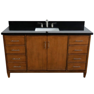 Bellaterra 61" Single Sink Vanity in Walnut Finish with Counter Top and Sink 400901-61S-WA, Black Galaxy Granite / Rectangle, Front