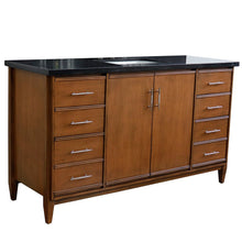 Load image into Gallery viewer, Bellaterra 61&quot; Single Sink Vanity in Walnut Finish with Counter Top and Sink 400901-61S-WA, Black Galaxy Granite / Rectangle, Front view