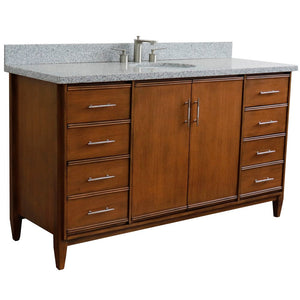 Bellaterra 61" Single Sink Vanity in Walnut Finish with Counter Top and Sink 400901-61S-WA, Gray Granite / Oval, Front