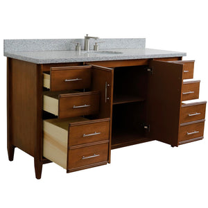Bellaterra 61" Single Sink Vanity in Walnut Finish with Counter Top and Sink 400901-61S-WA, Gray Granite / Oval, Open