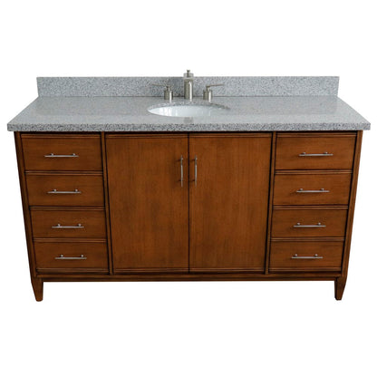 Bellaterra 61" Single Sink Vanity in Walnut Finish with Counter Top and Sink 400901-61S-WA, Gray Granite / Oval, Front