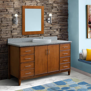 Bellaterra 61" Single Sink Vanity in Walnut Finish with Counter Top and Sink 400901-61S-WA, Gray Granite / Round. Front
