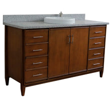 Load image into Gallery viewer, Bellaterra 61&quot; Single Sink Vanity in Walnut Finish with Counter Top and Sink 400901-61S-WA, Gray Granite / Round, Front sideview