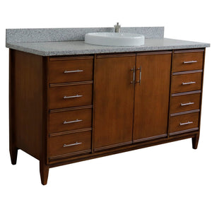 Bellaterra 61" Single Sink Vanity in Walnut Finish with Counter Top and Sink 400901-61S-WA, Gray Granite / Round, Front sideview