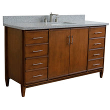 Load image into Gallery viewer, Bellaterra 61&quot; Single Sink Vanity in Walnut Finish with Counter Top and Sink 400901-61S-WA, Gray Granite / Rectangle, Front
