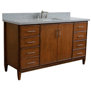 Bellaterra 61" Single Sink Vanity in Walnut Finish with Counter Top and Sink 400901-61S-WA, Gray Granite / Rectangle, Front