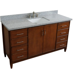 Bellaterra 61" Single Sink Vanity in Walnut Finish with Counter Top and Sink 400901-61S-WA, Gray Granite / Rectangle, Front Top view