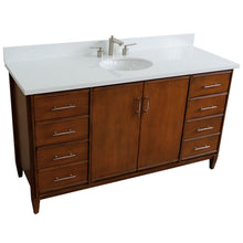 Load image into Gallery viewer, Bellaterra 61&quot; Single Sink Vanity in Walnut Finish with Counter Top and Sink 400901-61S-WA, White Quartz / Oval, Front Top