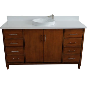 Bellaterra 61" Single Sink Vanity in Walnut Finish with Counter Top and Sink 400901-61S-WA, White Quartz / Round, Front Top