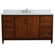 Load image into Gallery viewer, Bellaterra 61&quot; Single Sink Vanity in Walnut Finish with Counter Top and Sink 400901-61S-WA, White Quartz / Rectangle, Front