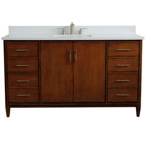 Bellaterra 61" Single Sink Vanity in Walnut Finish with Counter Top and Sink 400901-61S-WA, White Quartz / Rectangle, Front