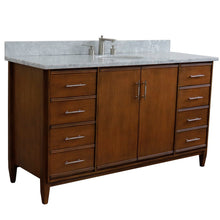Load image into Gallery viewer, Bellaterra 61&quot; Single Sink Vanity in Walnut Finish with Counter Top and Sink 400901-61S-WA, White Carrara Marble / Oval, Front Sideview