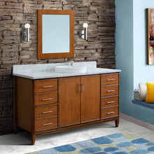 Load image into Gallery viewer, Bellaterra 61&quot; Single Sink Vanity in Walnut Finish with Counter Top and Sink 400901-61S-WA, White Carrara Marble / Round, Front