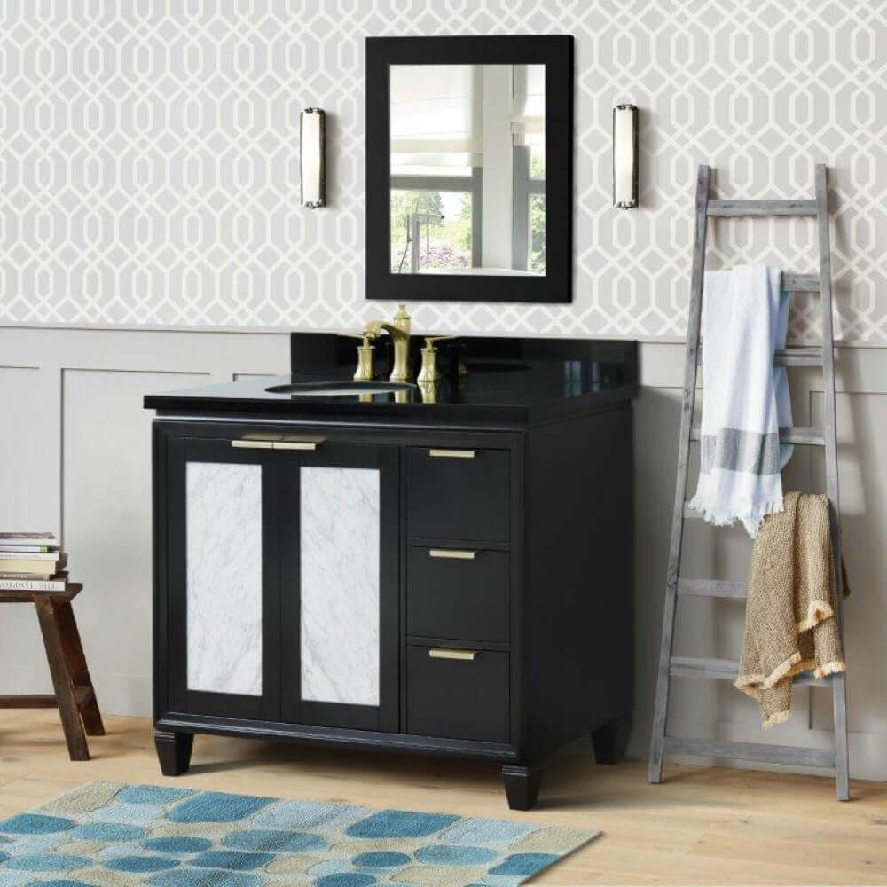 Bellaterra Shlomo - to Split Black 43" Single Vanity w/ Counter Top and Left Sink-Left Door 400990-43L-BL-BGOL