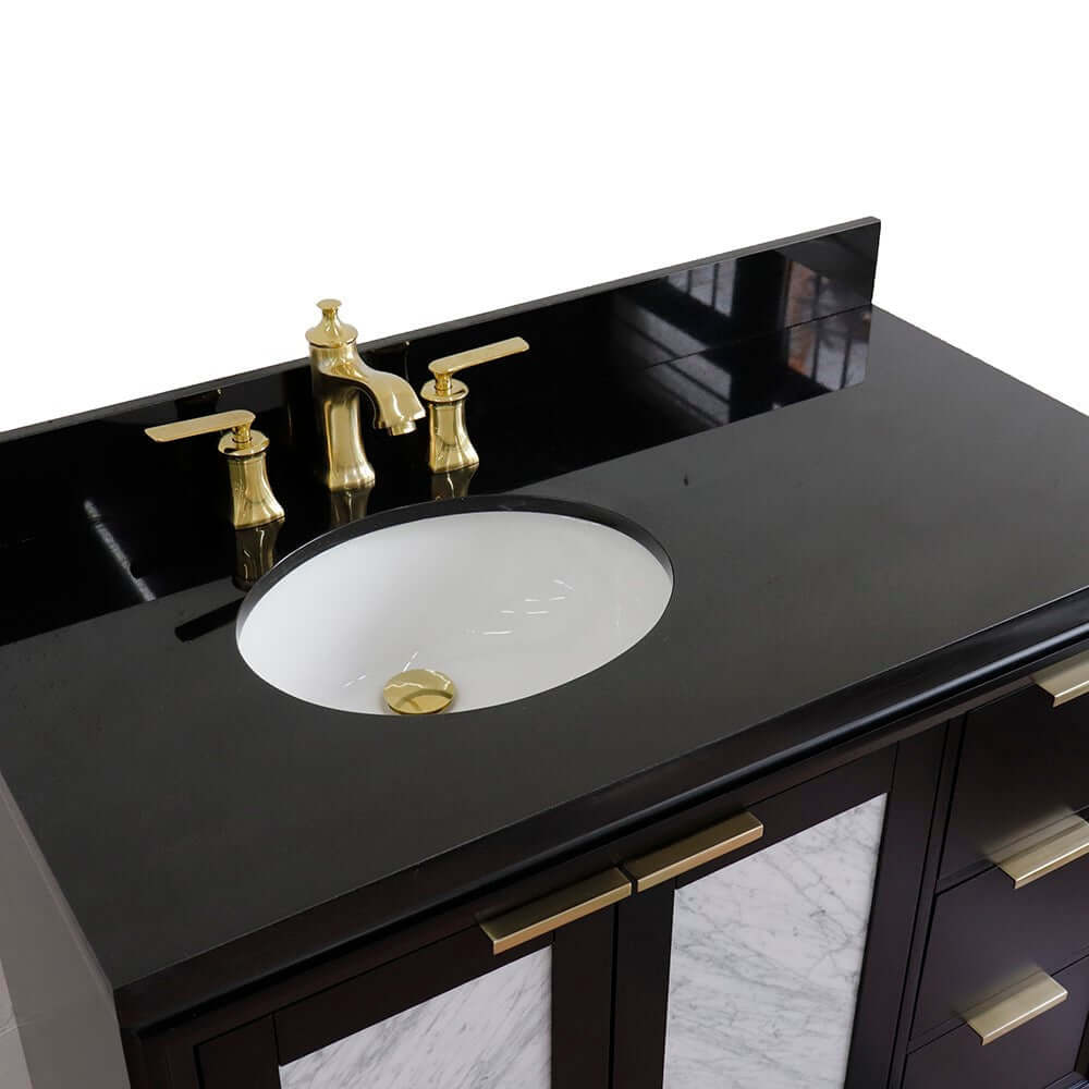 Bellaterra Shlomo - to Split Black 43" Single Vanity w/ Counter Top and Left Sink-Left Door 400990-43L-BL-BGOL