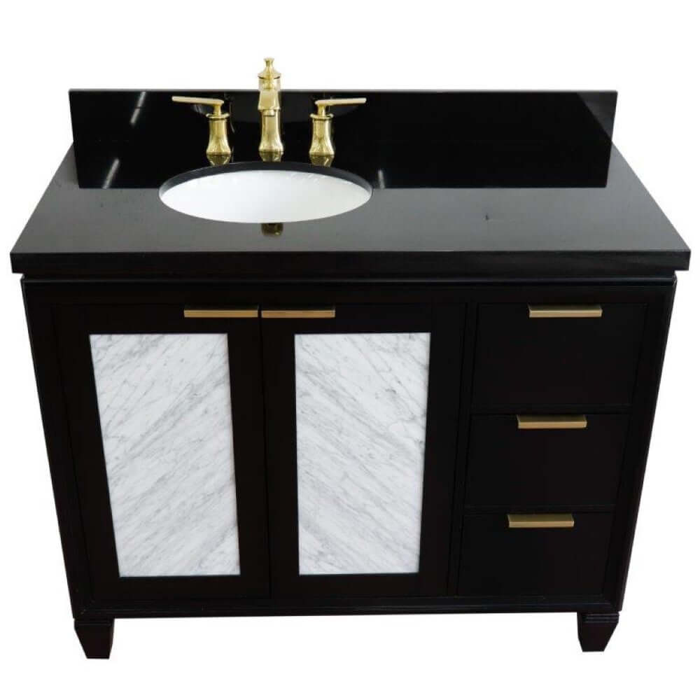 Bellaterra Shlomo - to Split Black 43" Single Vanity w/ Counter Top and Left Sink-Left Door 400990-43L-BL-BGOL